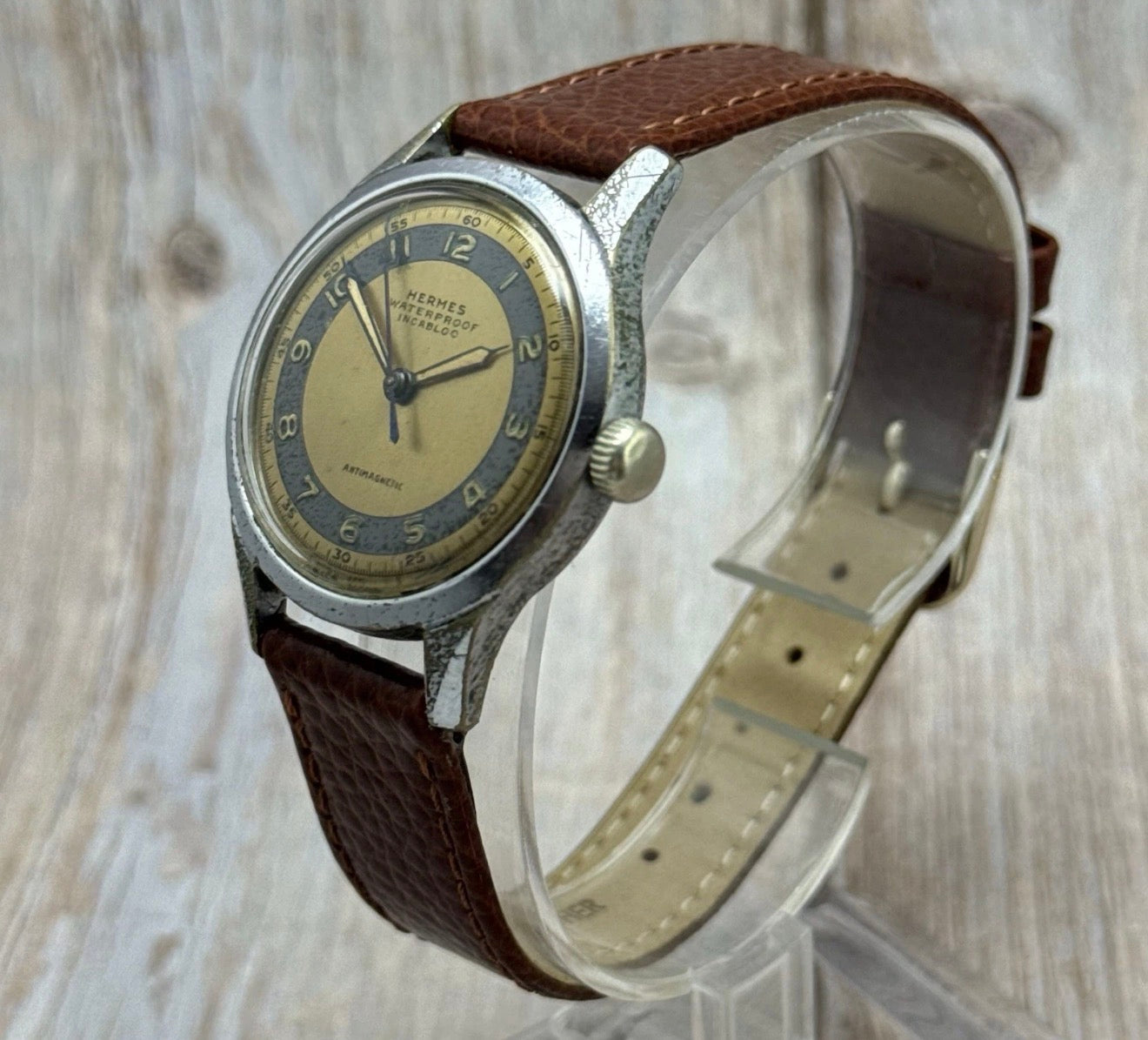 1940s Hermes ‘waterproof’ Men’s Military Style Wrist Watch Bullseye Dial RARE