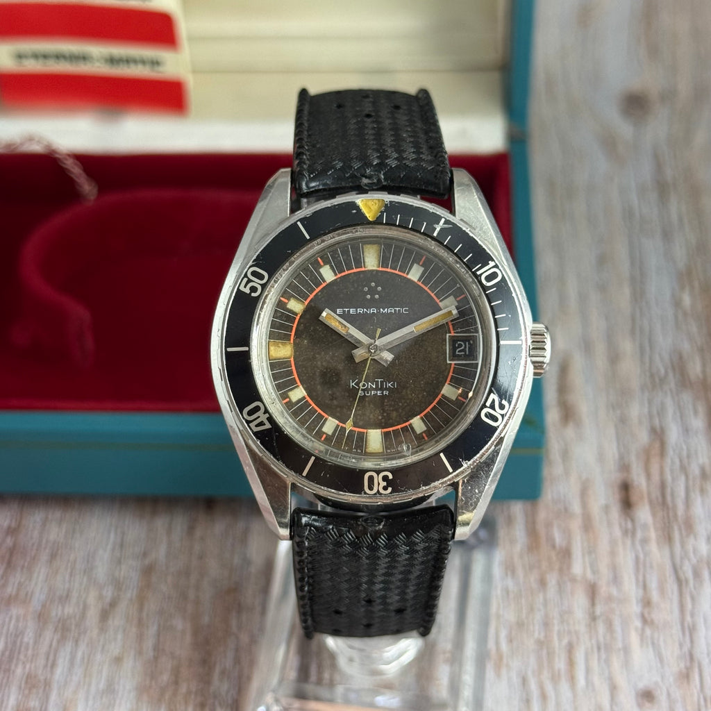 1970s Eterna-Matic KonTiki IDF military issue divers watch automatic boxed ‘chocolate’ tropical dial