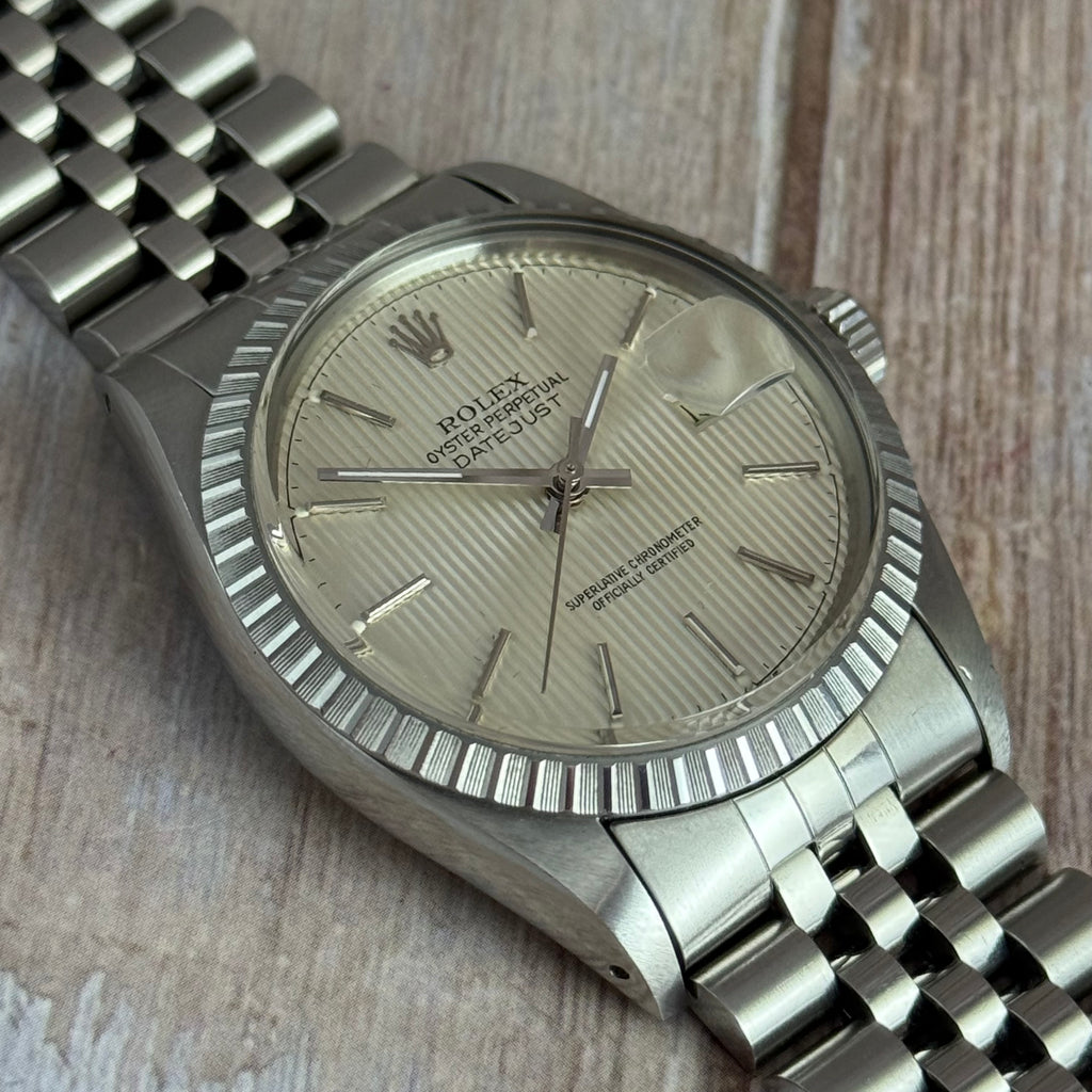 1986 Rolex Datejust 36 silver “tapestry” steel men’s watch boxed MINT CONDITION