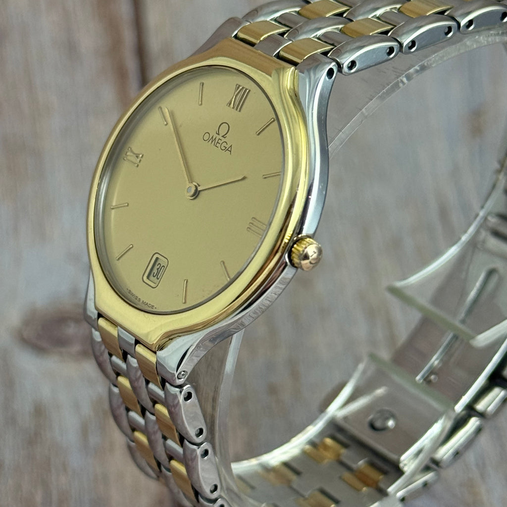 18ct Gold Omega De Ville Gents Dress Watch Quartz Two-tone Steel & Gold