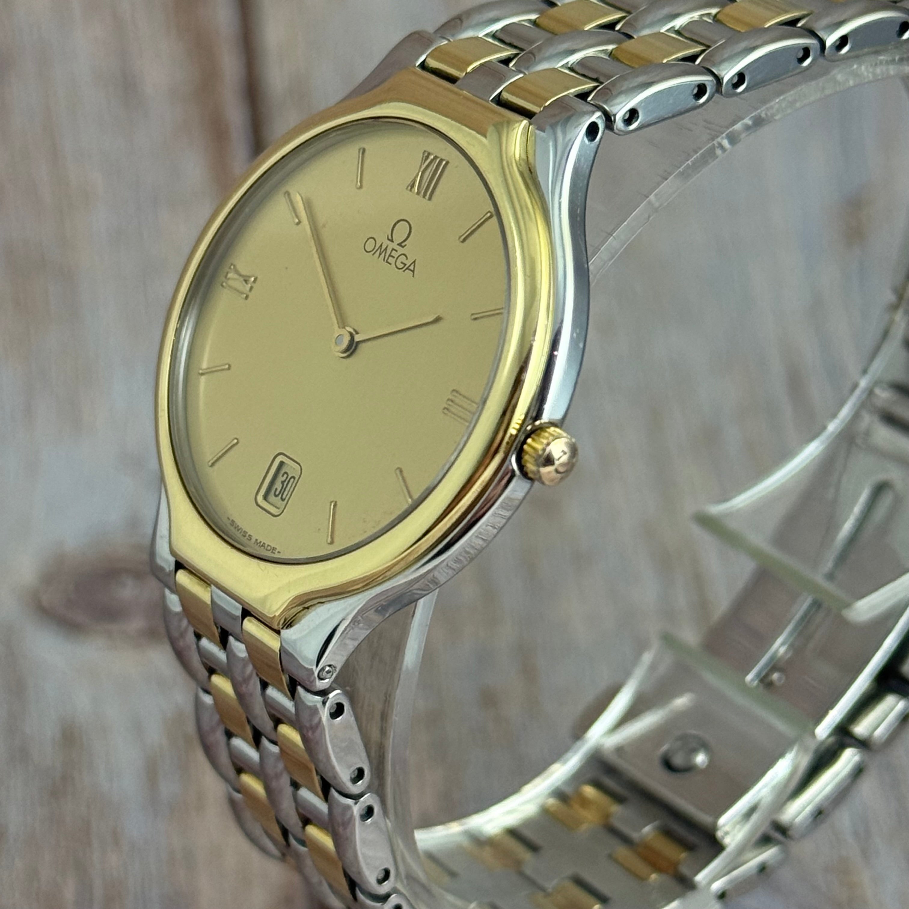 18ct Gold Omega De Ville Gents Dress Watch Quartz Two-tone Steel & Gold
