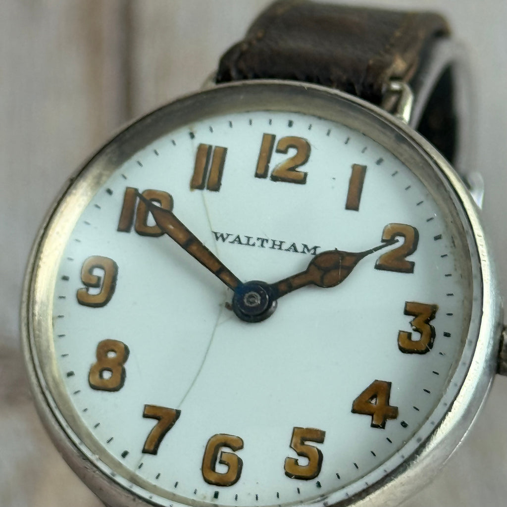 1910s Waltham Officers Trench wrist watch .925 solid silver case military style