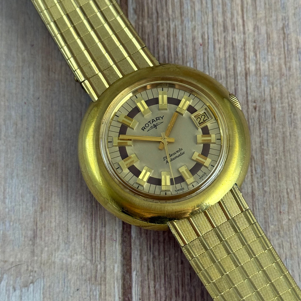 Space age ROTARY UFO men’s automatic divers watch 40mm gold plated
