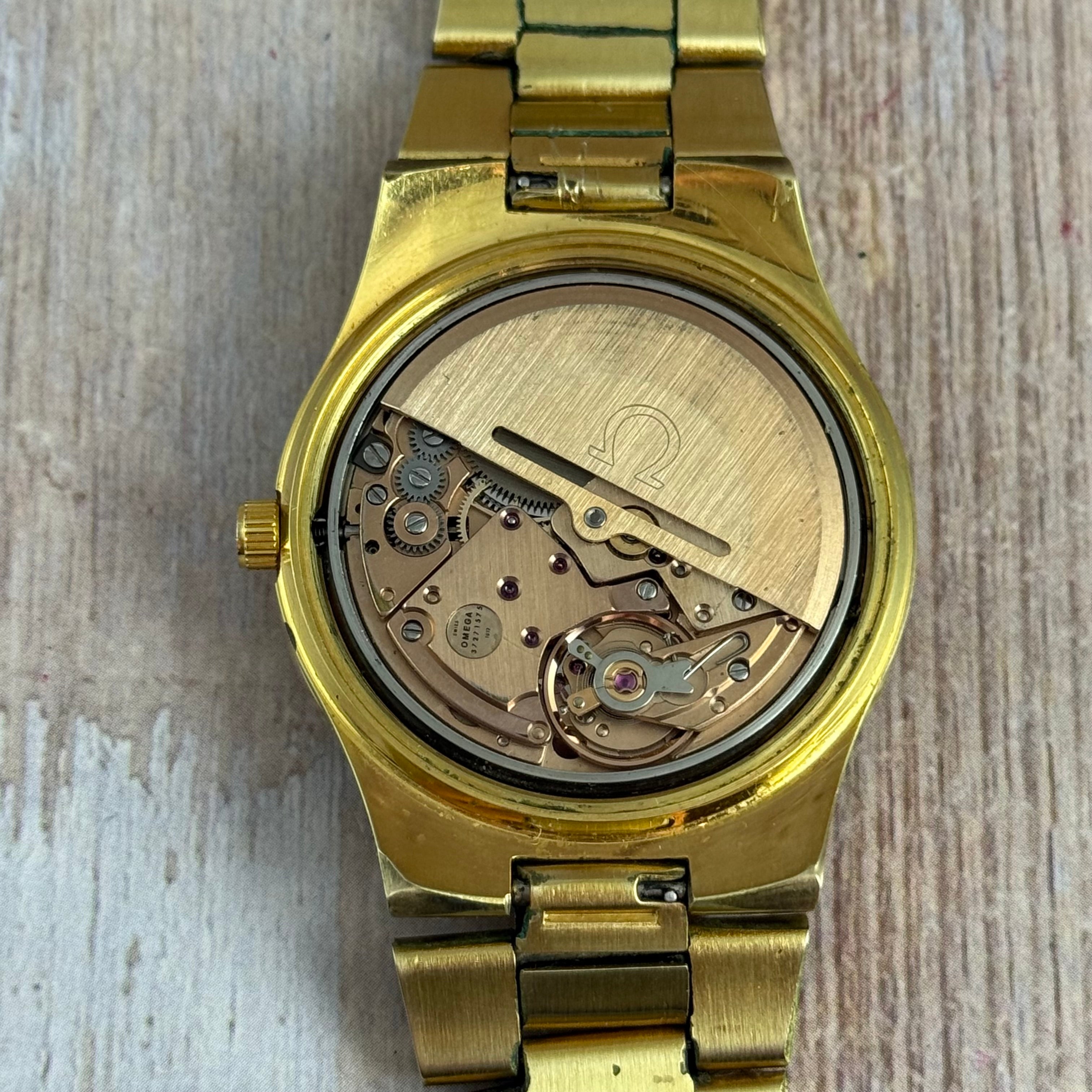 1973 Omega Geneve Automatic Men’s Gold Plated Watch Integral Bracelet 36mm