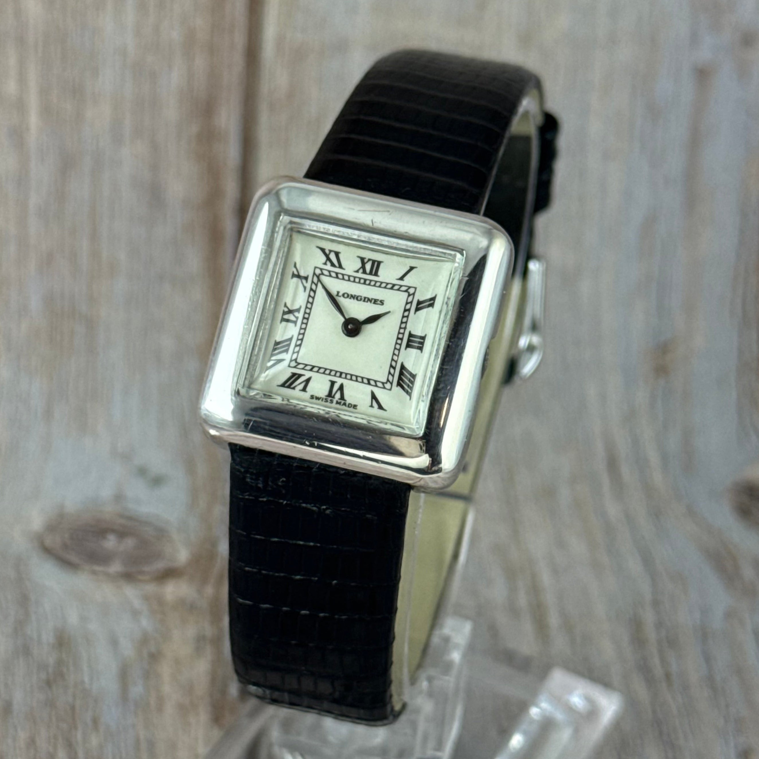 Vintage .925 solid silver Longines ladies tank square dress watch boxed 24mm
