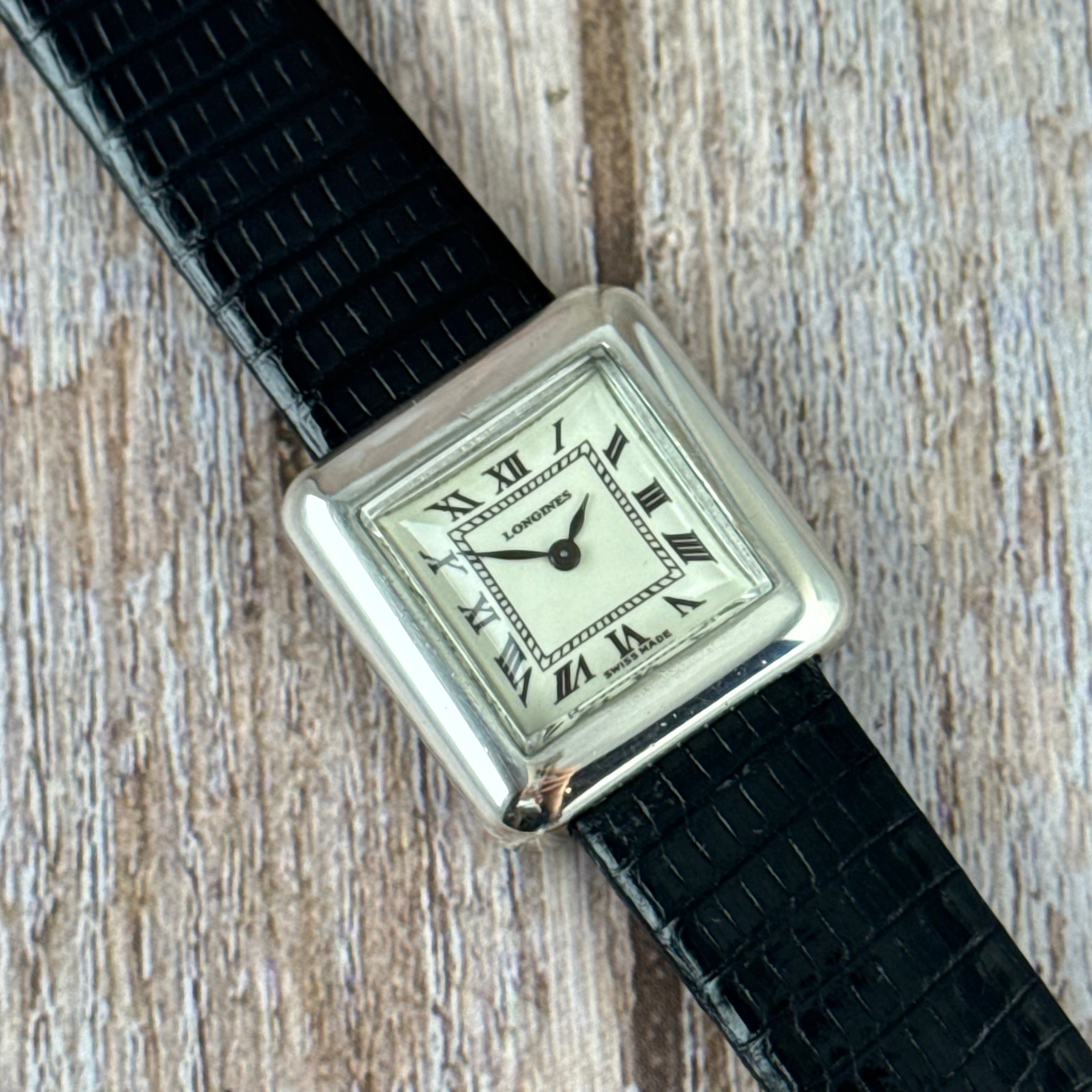 Vintage .925 solid silver Longines ladies tank square dress watch boxed 24mm