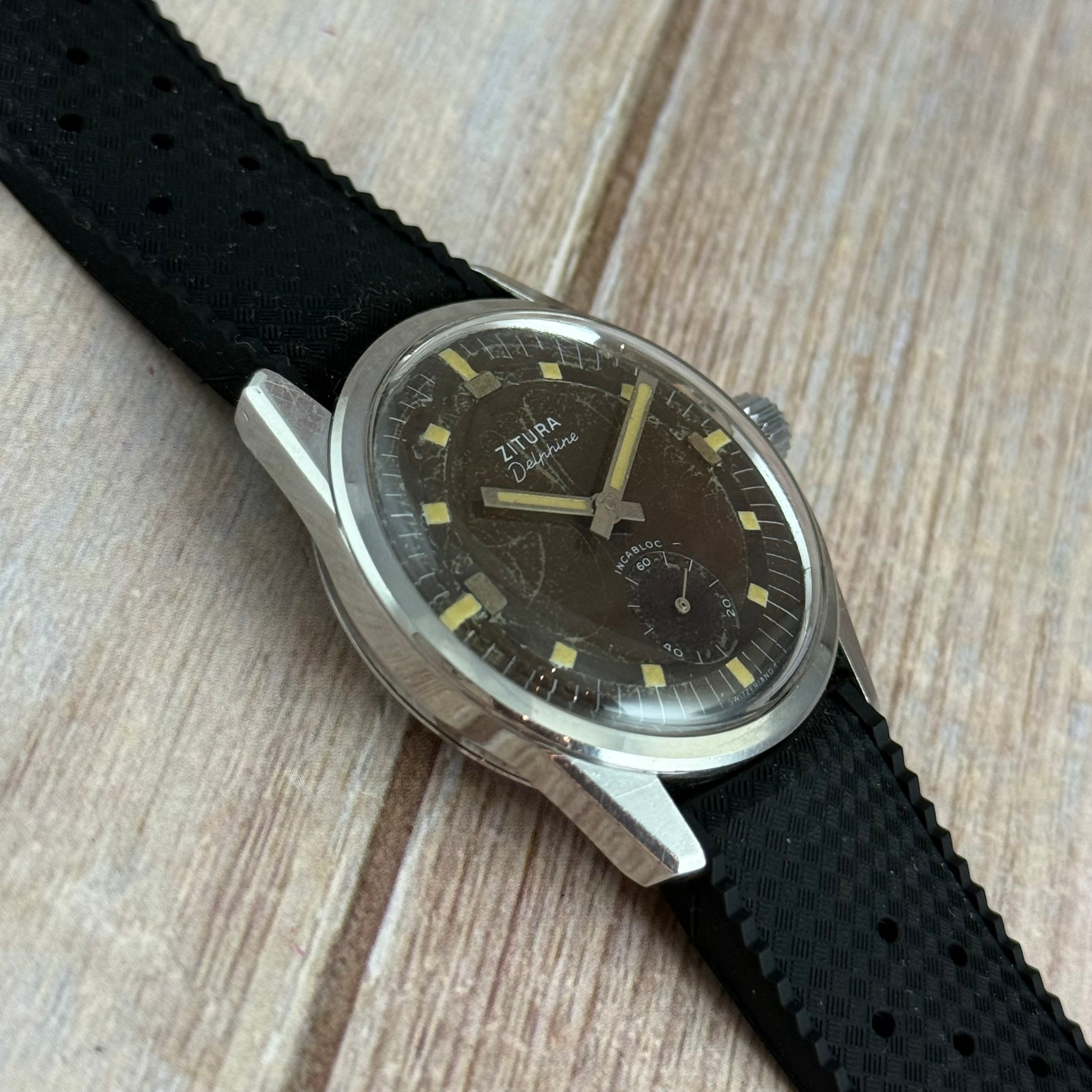 1970s Zitura Delphine Men’s Compressor Dive Watch Swiss Tropical Dial