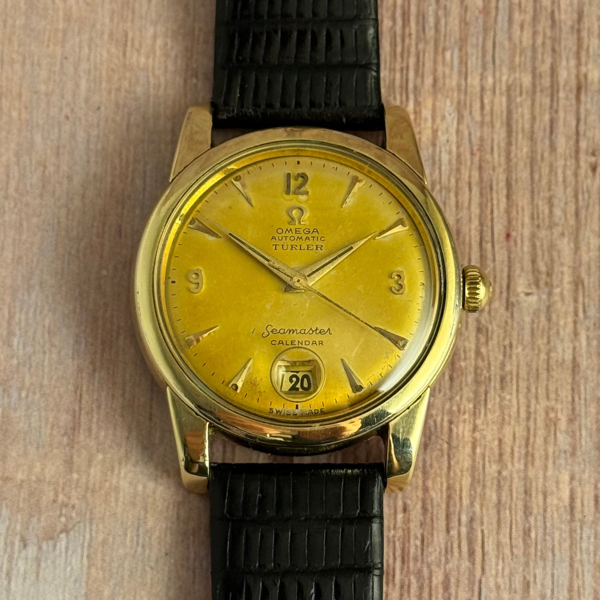 1952 Omega Seamaster Türler double signed dial men’s automatic calendar wrist watch watch boxed