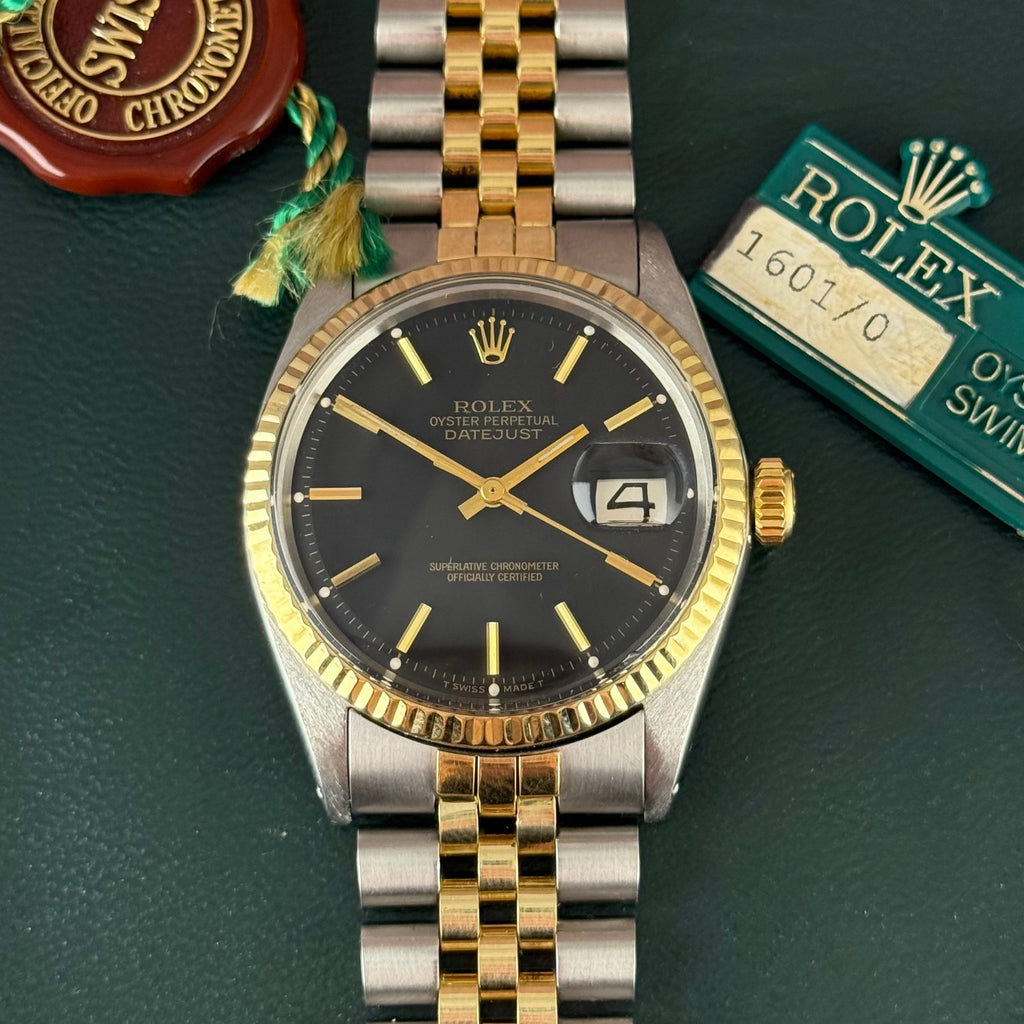 1972 Rolex Datejust 36 18k Gold & Steel 1601 Men’s Wrist Watch Vintage Box & tag