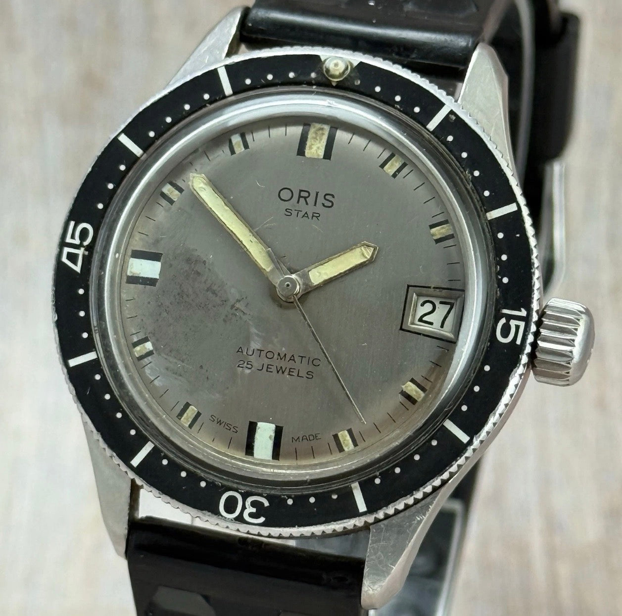 1960s Oris ‘big Crown’ Automatic Skin Divers Watch 36mm Vintage 25 Jewels