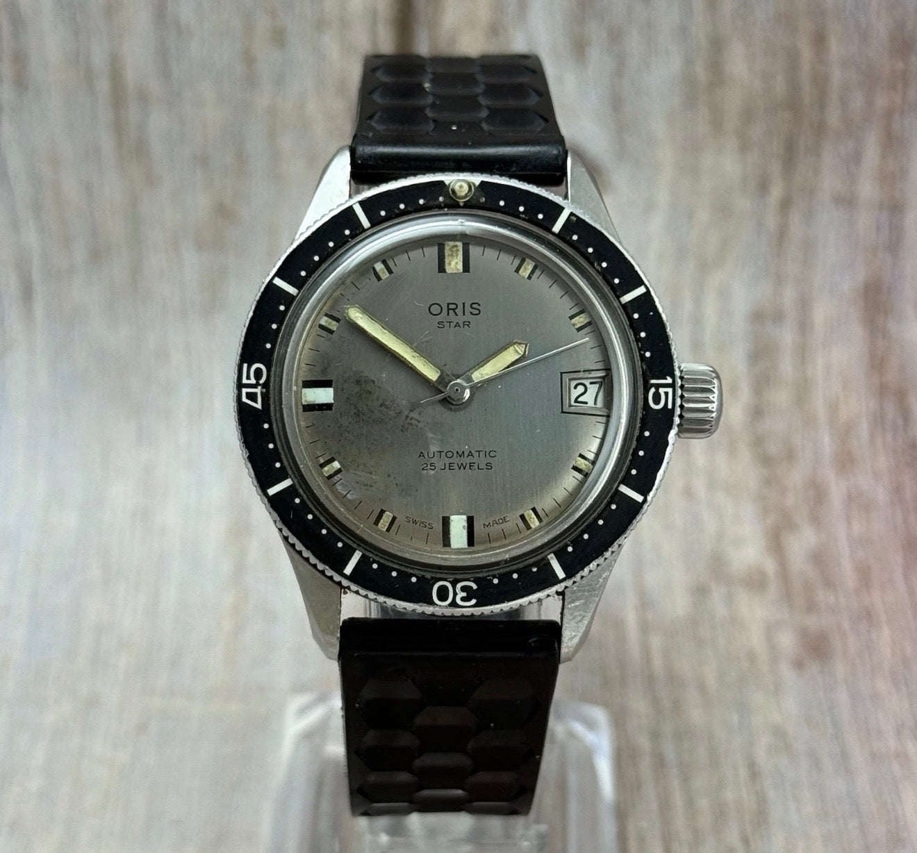 1960s Oris ‘big Crown’ Automatic Skin Divers Watch 36mm Vintage 25 Jewels