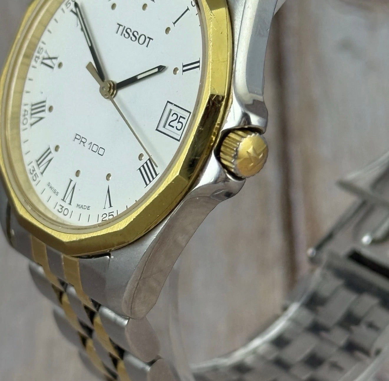 Vintage Tissot PR 100 Men’s Gold & Steel Wrist Watch 35mm Mens MINT
