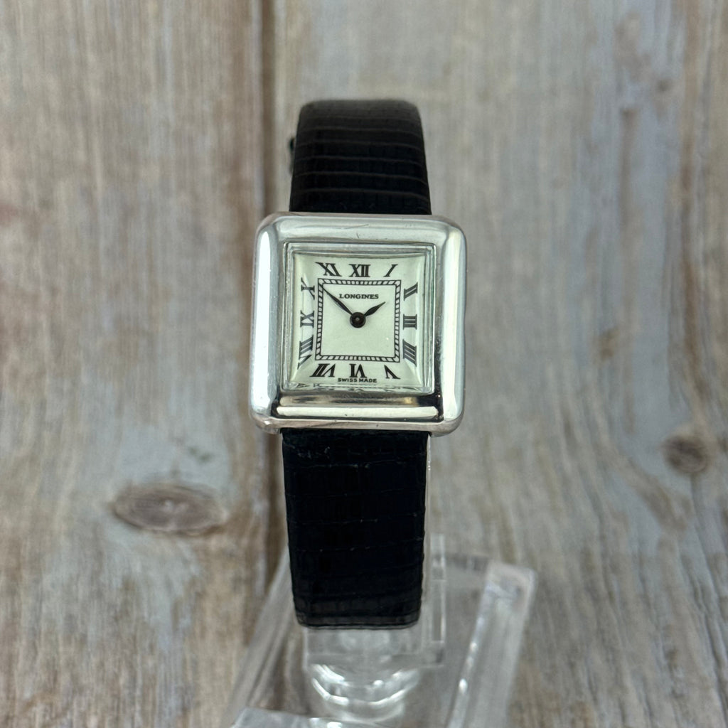 Vintage .925 solid silver Longines ladies tank square dress watch boxed 24mm