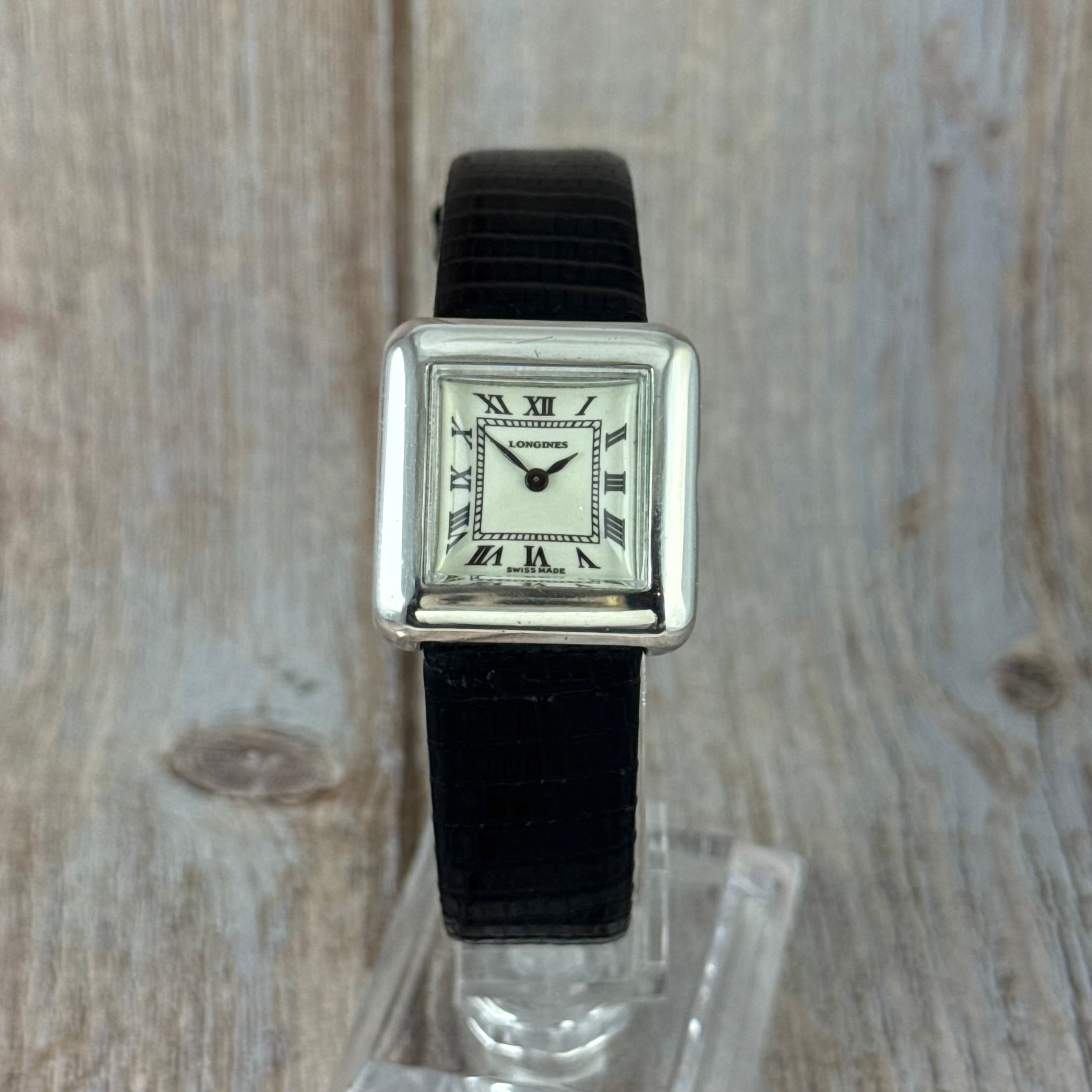 Vintage .925 solid silver Longines ladies tank square dress watch boxed 24mm