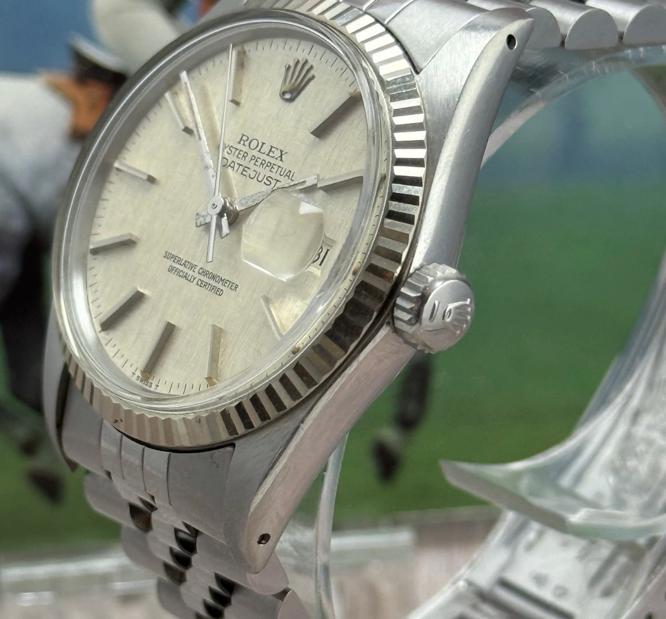 1980 Rolex Datejust 36 16014 Linen Dial 18ct Gold Bezel Full Set