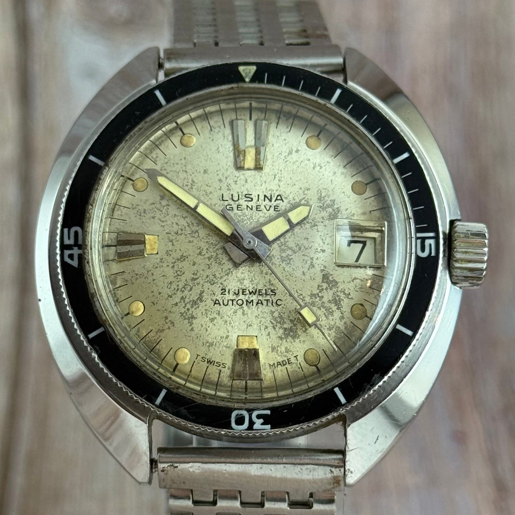 1960s Lusina Geneve Men’s Divers Watch Automatic 40mm Bakelite WORKING
