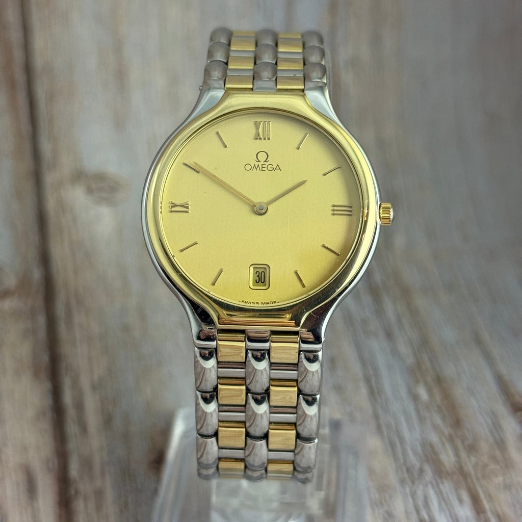 18ct Gold Omega De Ville Gents Dress Watch Quartz Two-tone Steel & Gold