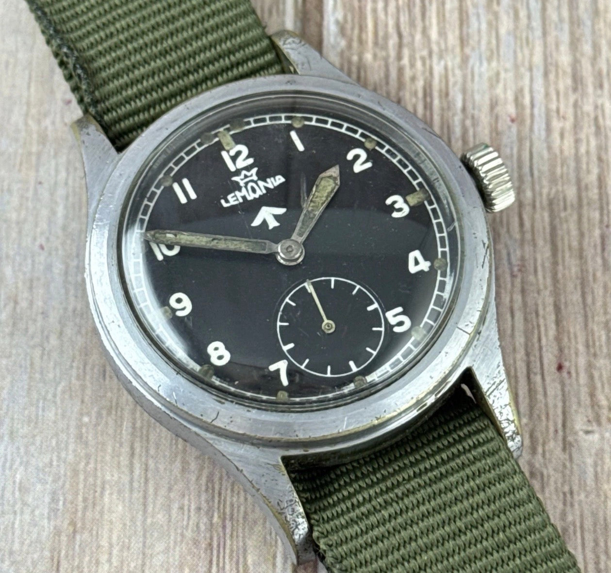 Lemania WW2 British Military Issue Dirty Dozen Men's Watch Broad Arrow W.W.W