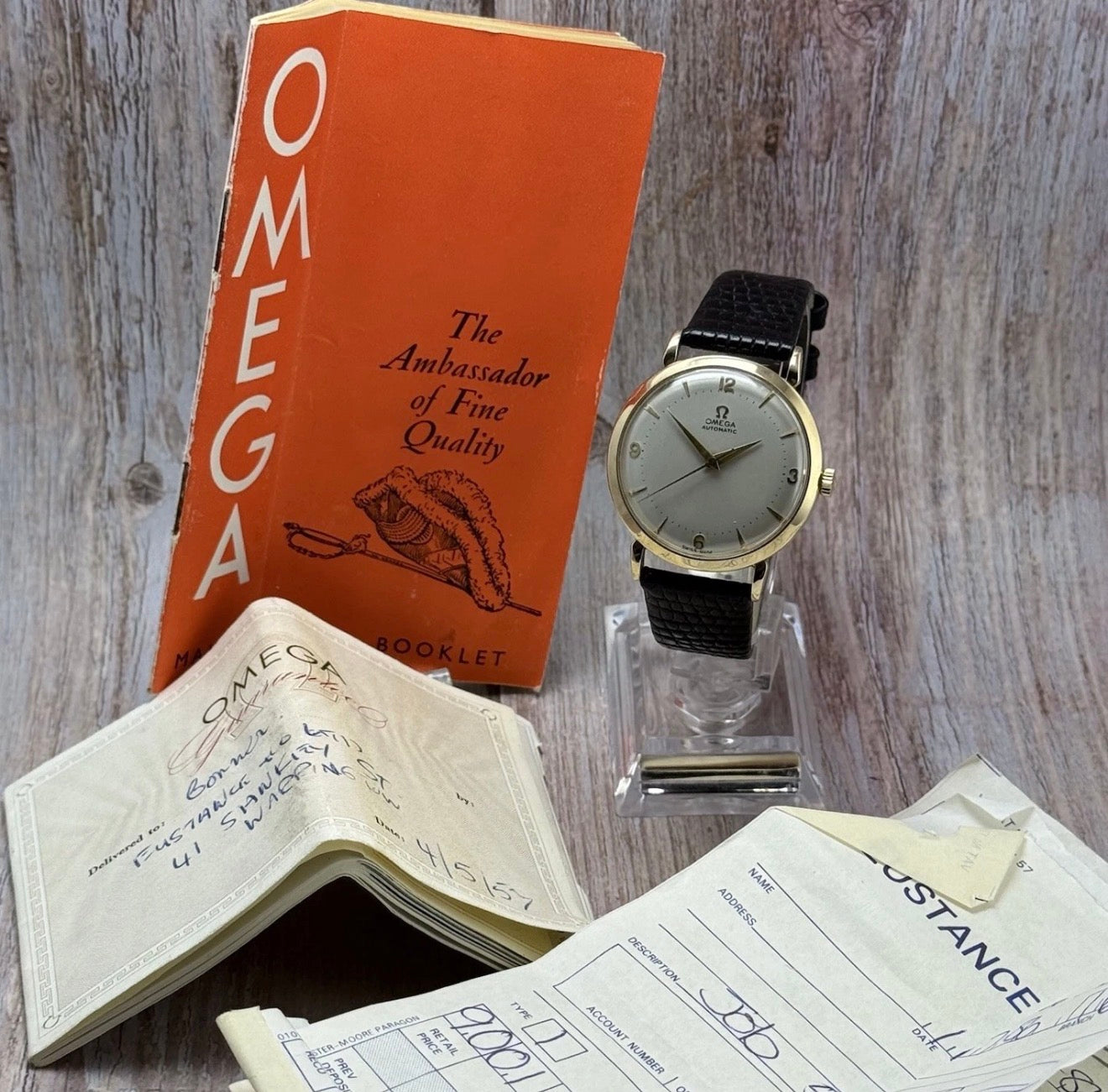 1957 9ct omega Automatic Men’s Solid Gold Dress Watch 35mm boc and papers COLLECTORS SET