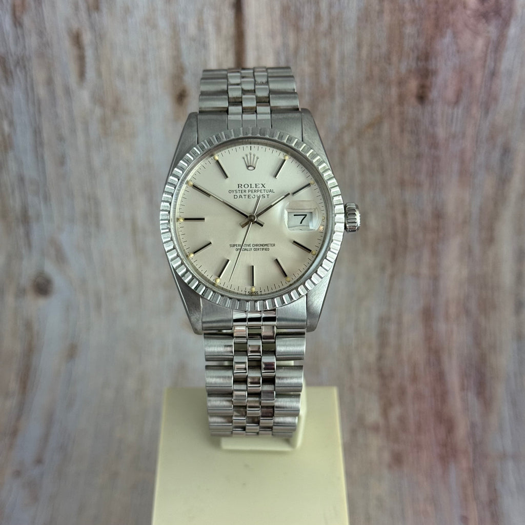 1983 Rolex Datejust 36 men’s steel wrist watch w box and papers (16030)