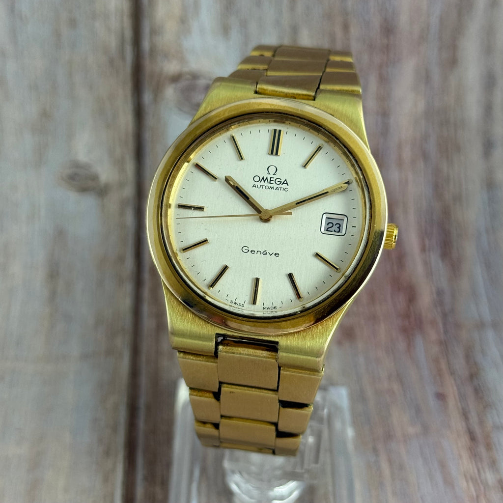 1973 Omega Geneve Automatic Men’s Gold Plated Watch Integral Bracelet 36mm