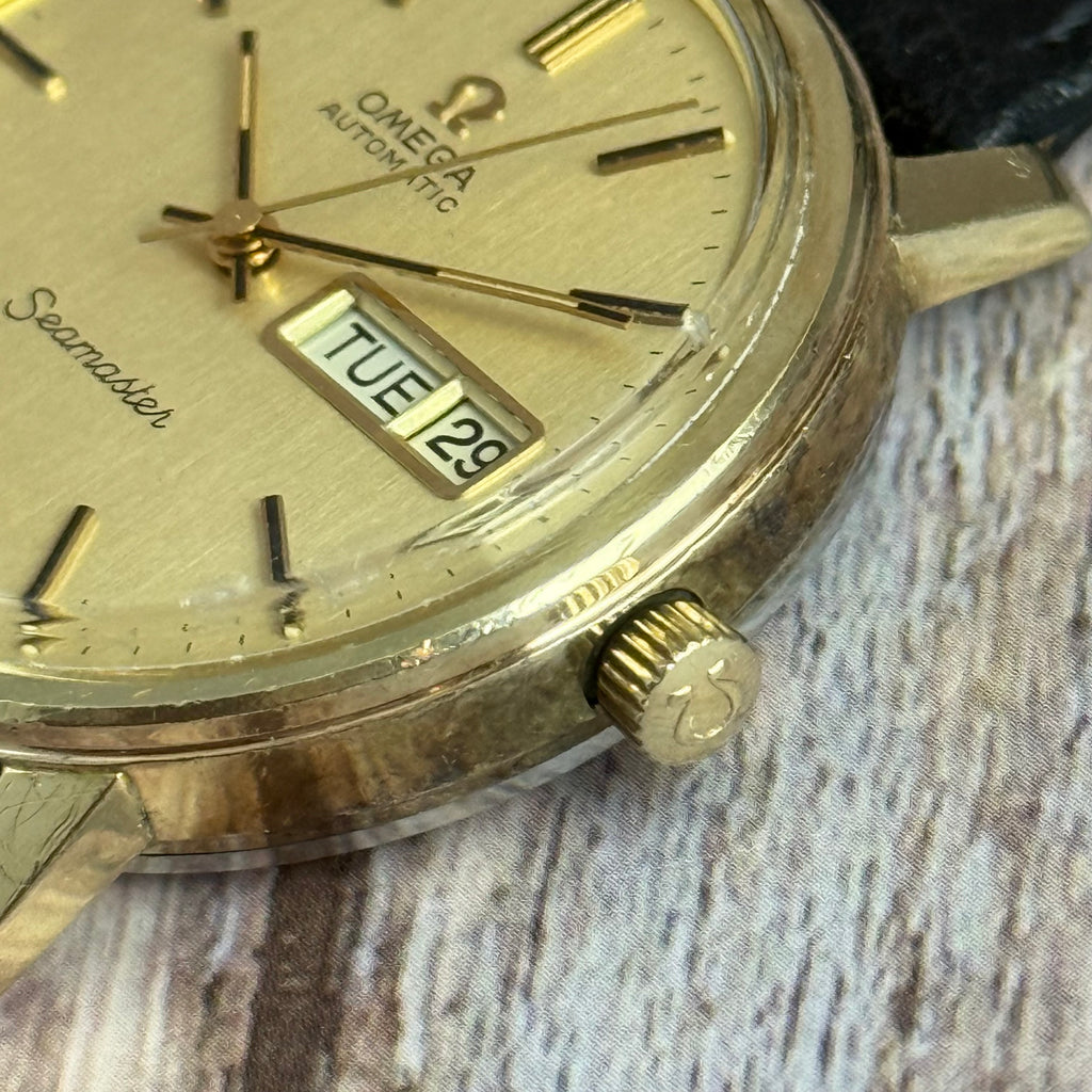 Vintage Omega Seamaster automatic men’s day-date wrist watch gold plated SERVICED