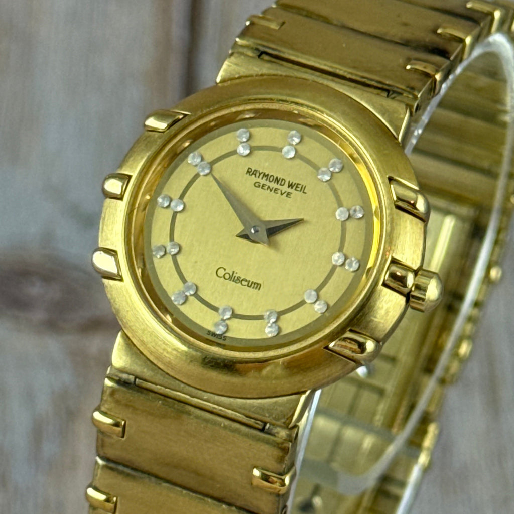 Neo vintage Raymond Weil Coliseum ladies wrist watch diamond dial 18K plated