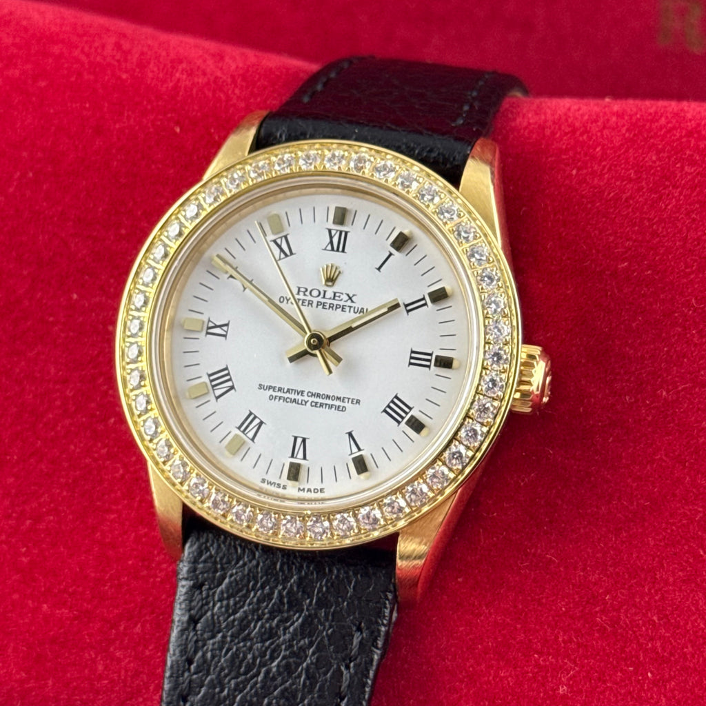 18ct Rolex Oyster Perpetual 31 Ladies Solid Gold Watch Box Papers 1996