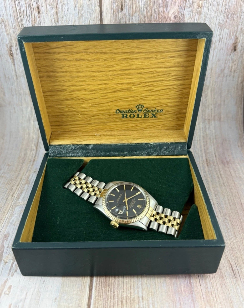 1972 Rolex Datejust 36 18k Gold & Steel 1601 Men’s watch Boxed black dial