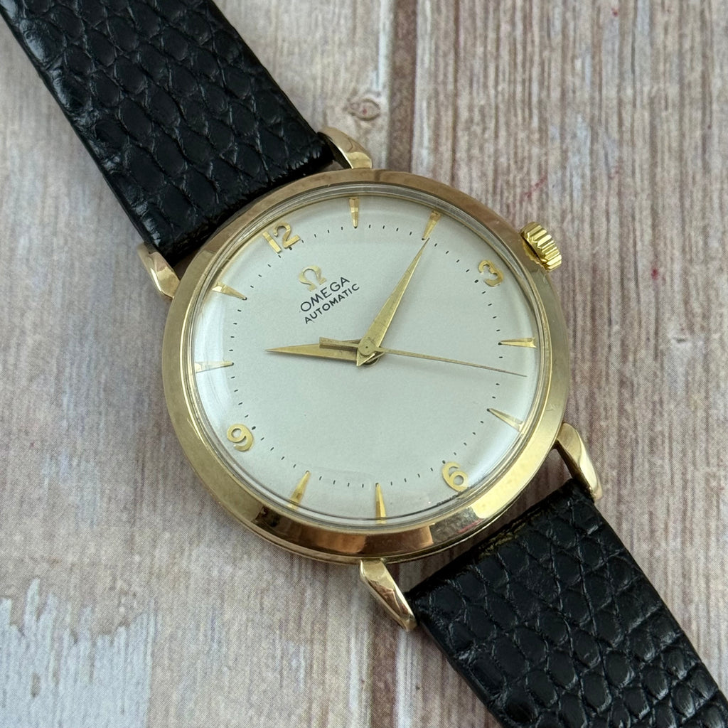 1957 9ct omega Automatic Men’s Solid Gold Dress Watch 35mm boc and papers COLLECTORS SET