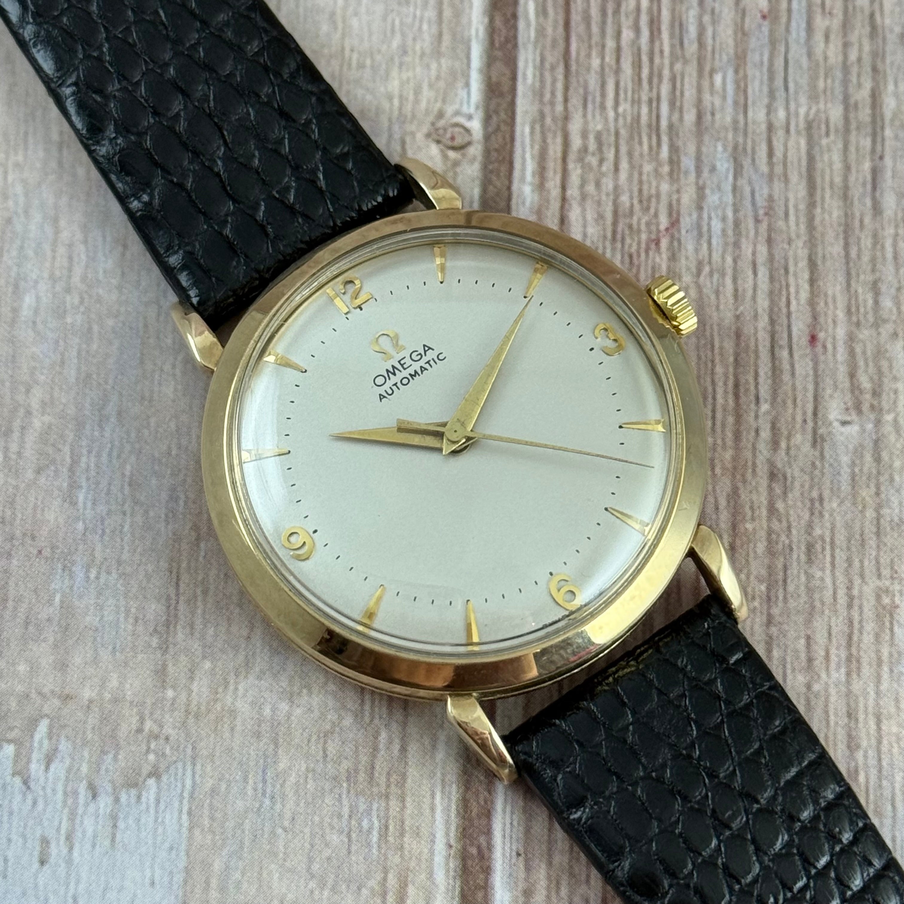 1957 9ct omega Automatic Men’s Solid Gold Dress Watch 35mm boc and papers COLLECTORS SET