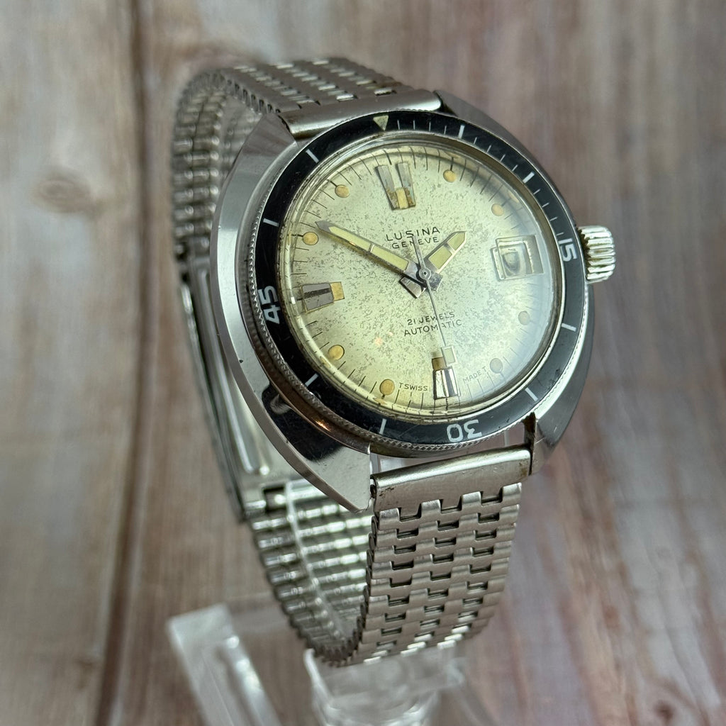 1960s Lusina Geneve Men’s Divers Watch Automatic 40mm Bakelite WORKING