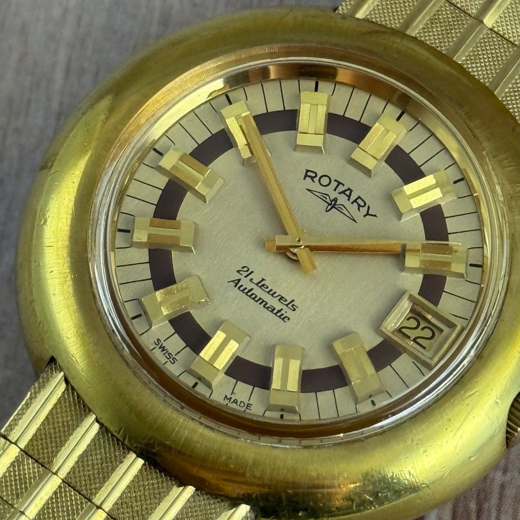 Space age ROTARY UFO men’s automatic divers watch 40mm gold plated