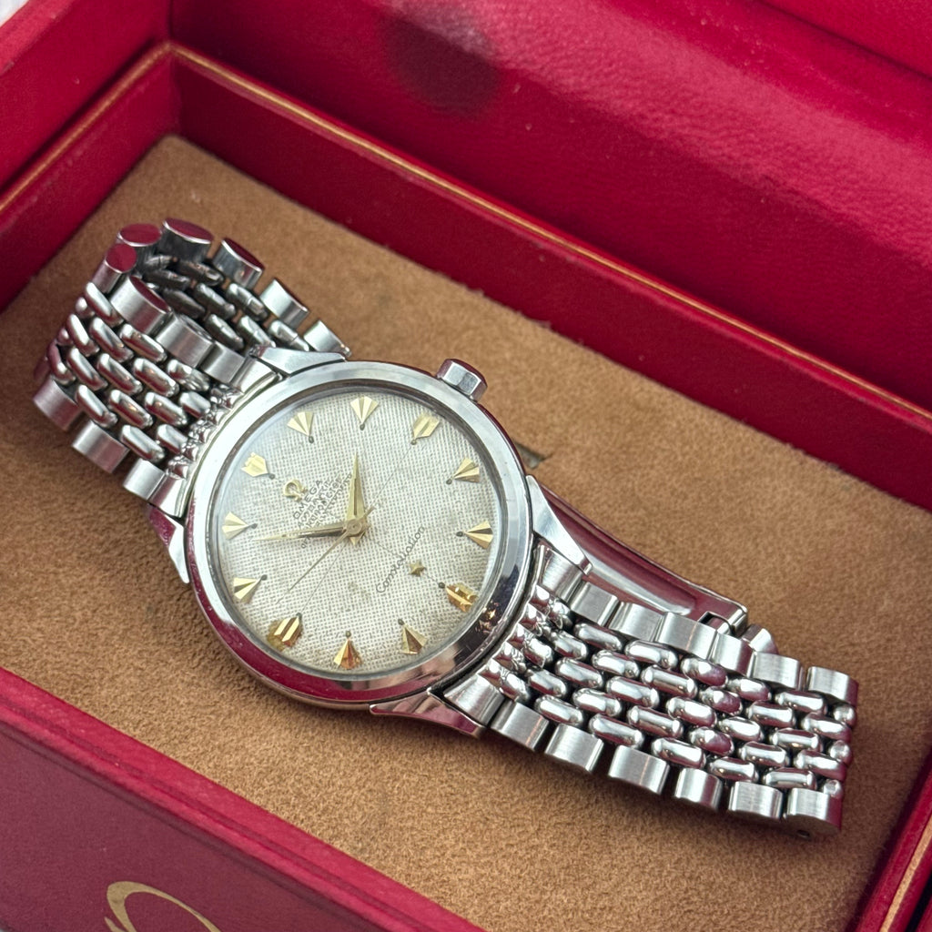 1952 Omega Constellation automatic ‘honeycomb’ dial men’s wrist watch 35mm steel boxed