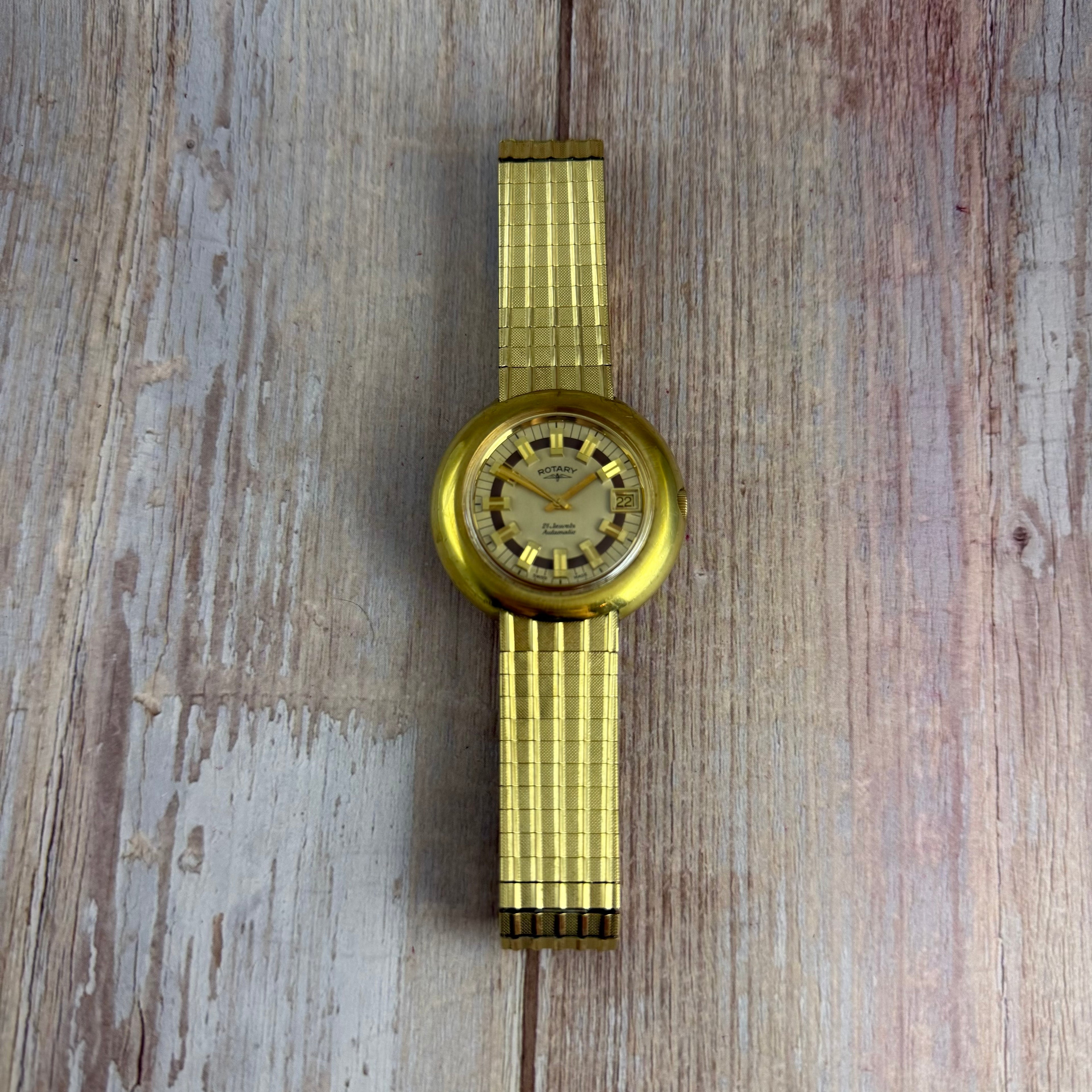 Space age ROTARY UFO men’s automatic divers watch 40mm gold plated