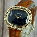 1970s Roy King 9ct solid gold ladies watch onyx dial boxed